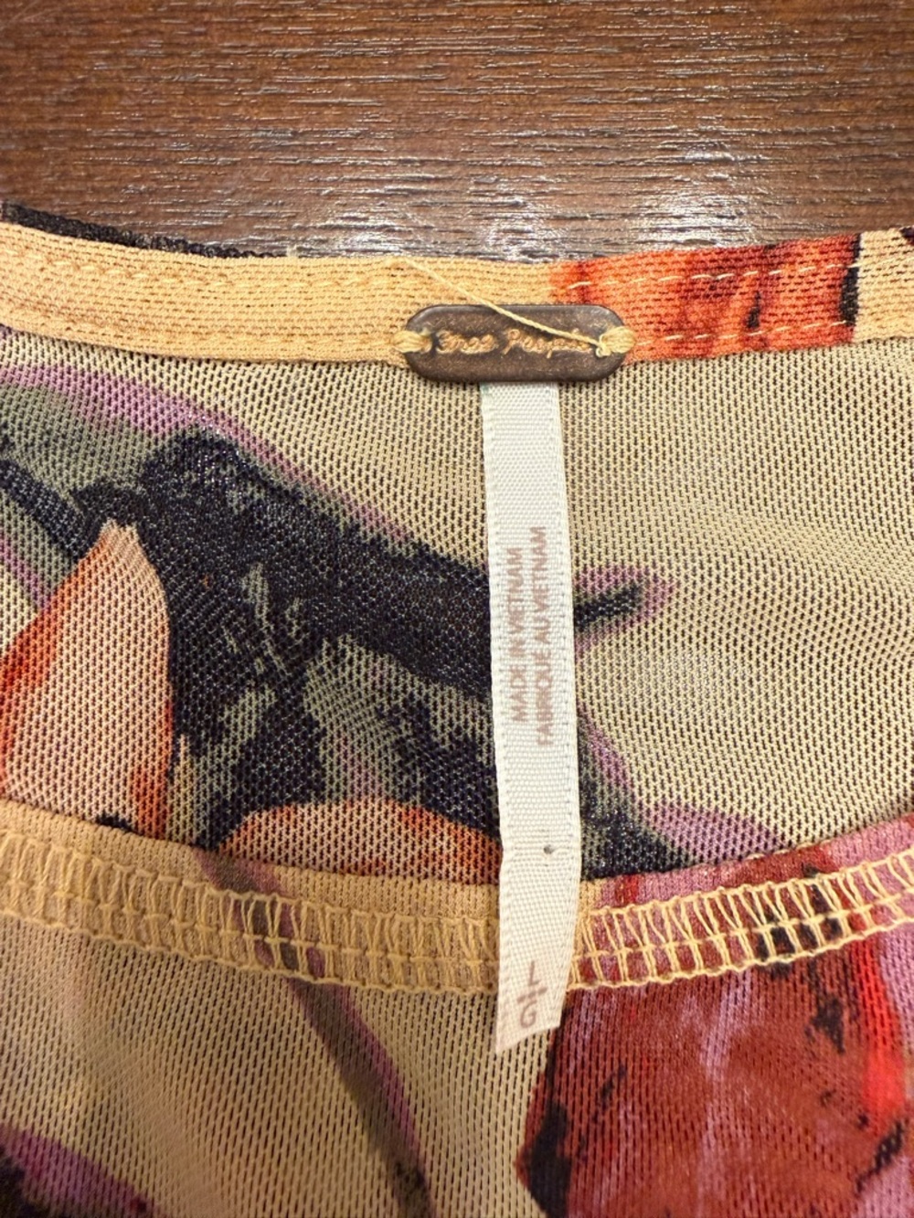 Free People Beige Floral Long Sleeve Crewneck Top with Orange & Purple Blooms - Picture 3 of 3